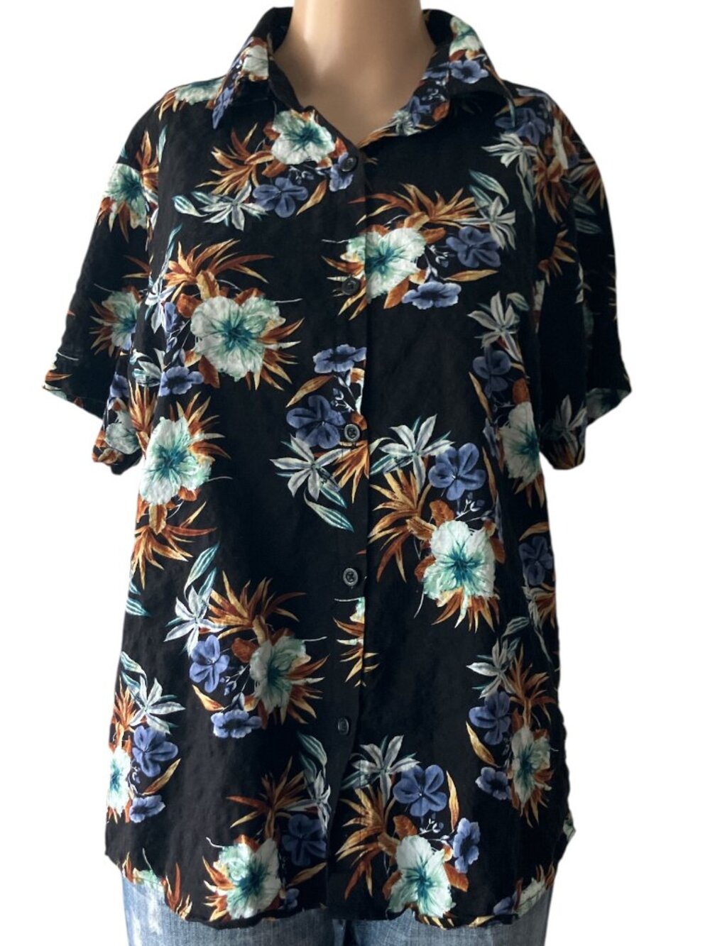 Hawaiian Jogal Button-Down Navy Shirt